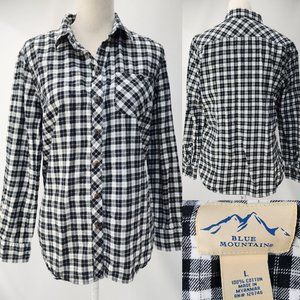 Blue Mountain Women Large White Plaid Lightweight Button Up Cotton Flannel Shirt